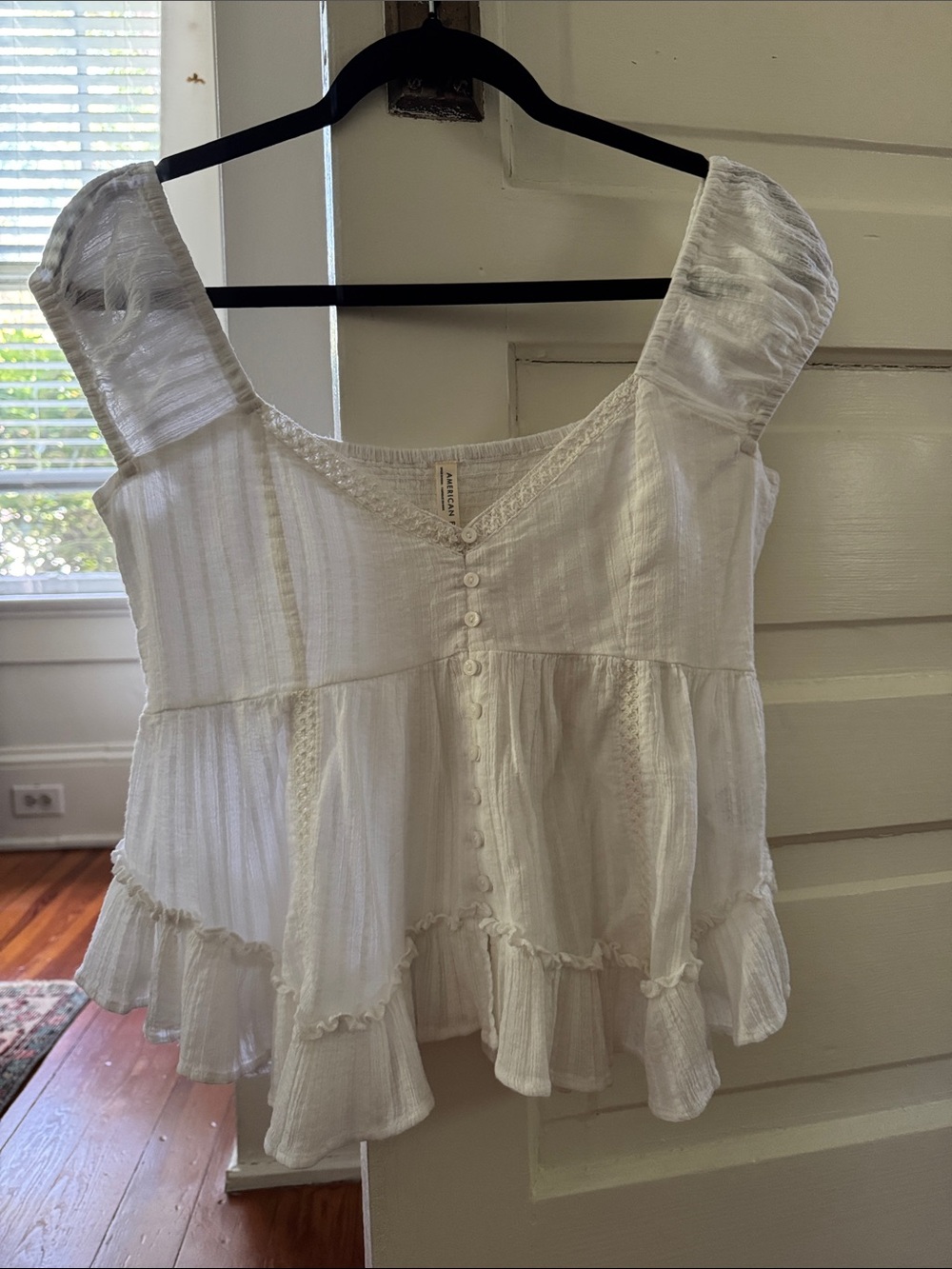 American Eagle White Ruffled Top